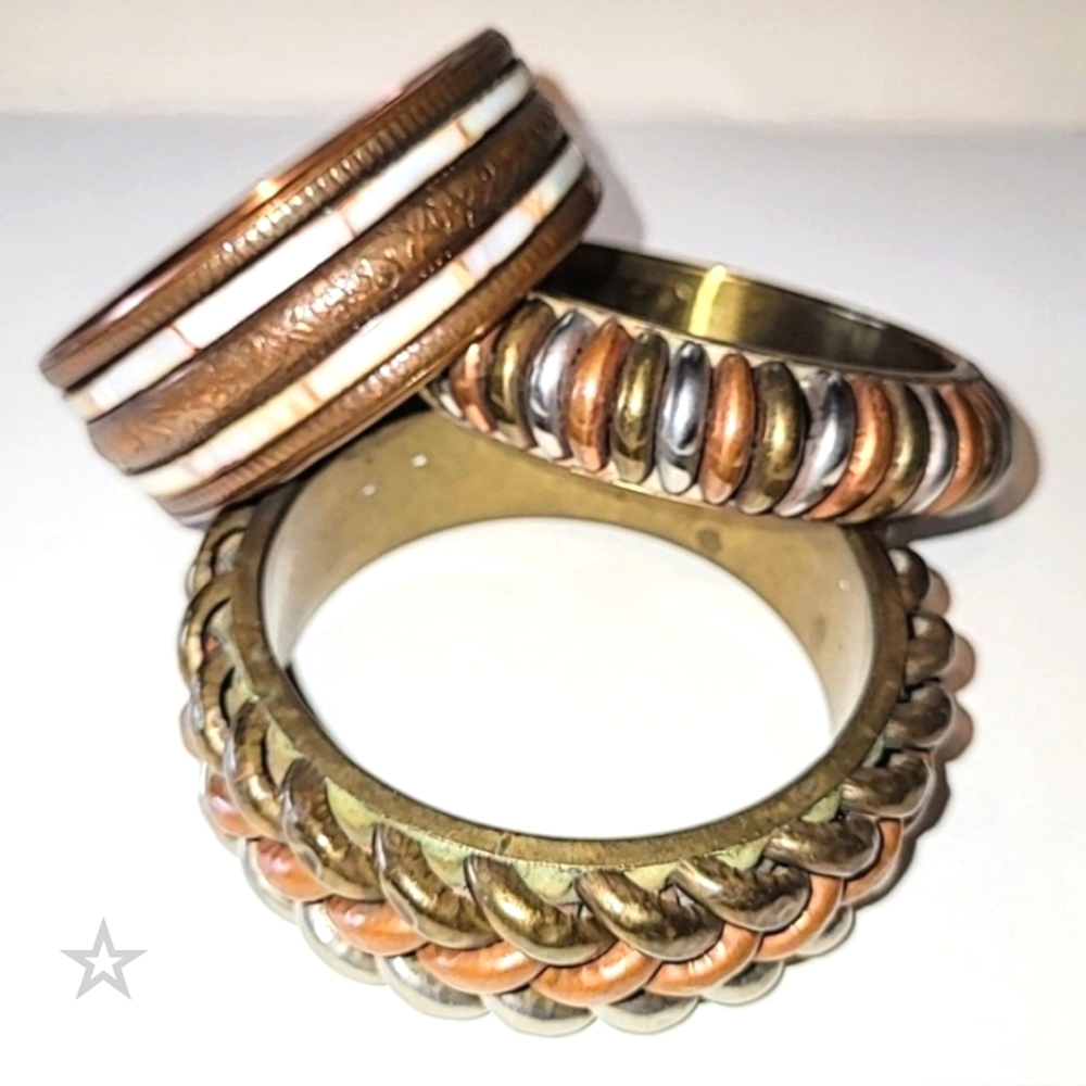 3 COPPER & MIXED METAL BANGLE BRACELETS - MADE IN INDIA